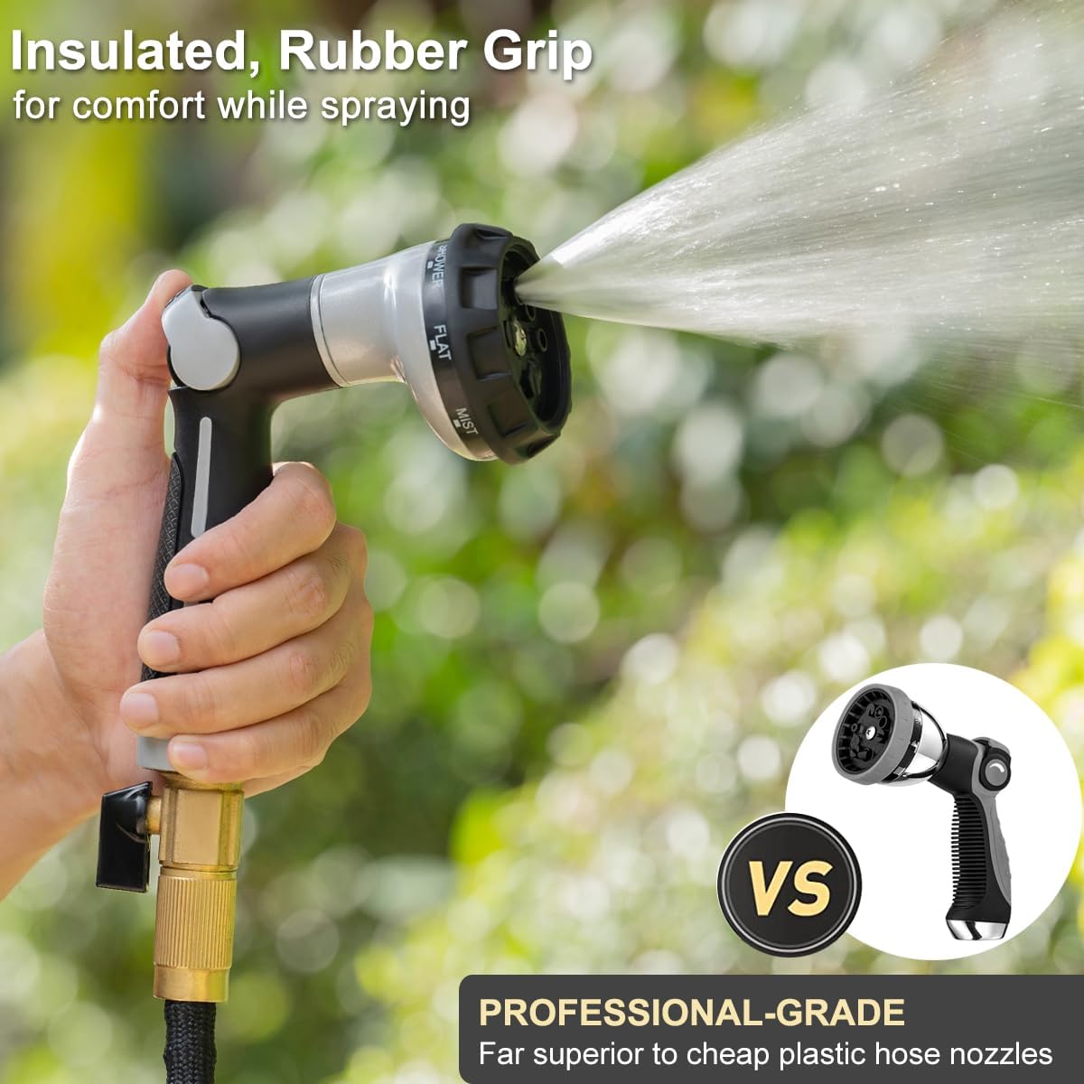 Thumb Control Garden Hose Nozzle Heavy Duty Metal, 8 Spray Patterns
