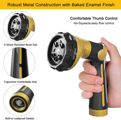 Thumb Control Garden Hose Nozzle Heavy Duty Metal, 8 Spray Patterns