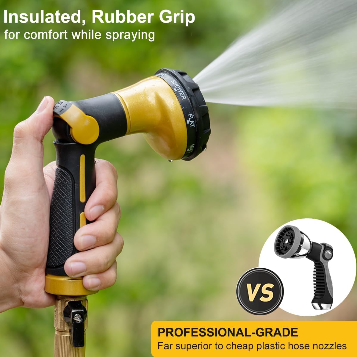 Thumb Control Garden Hose Nozzle Heavy Duty Metal, 8 Spray Patterns