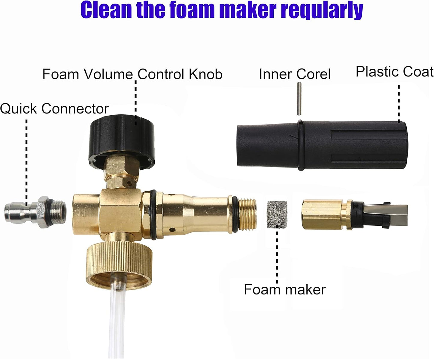 Foam Cannon with 1/4 Inch Quick Connector, 1 Liter, 5 Pressure Washer Nozzle Tips