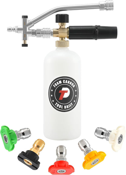 Foam Cannon with 1/4 Inch Quick Connector, 1 Liter, 5 Pressure Washer Nozzle Tips