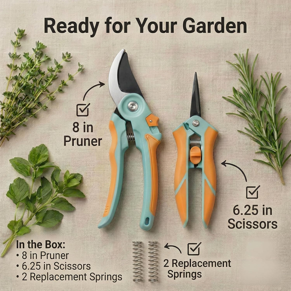 Pruning Shears 2-Pack, Bypass 8" & 6.25", SK5 Steel Garden Shears