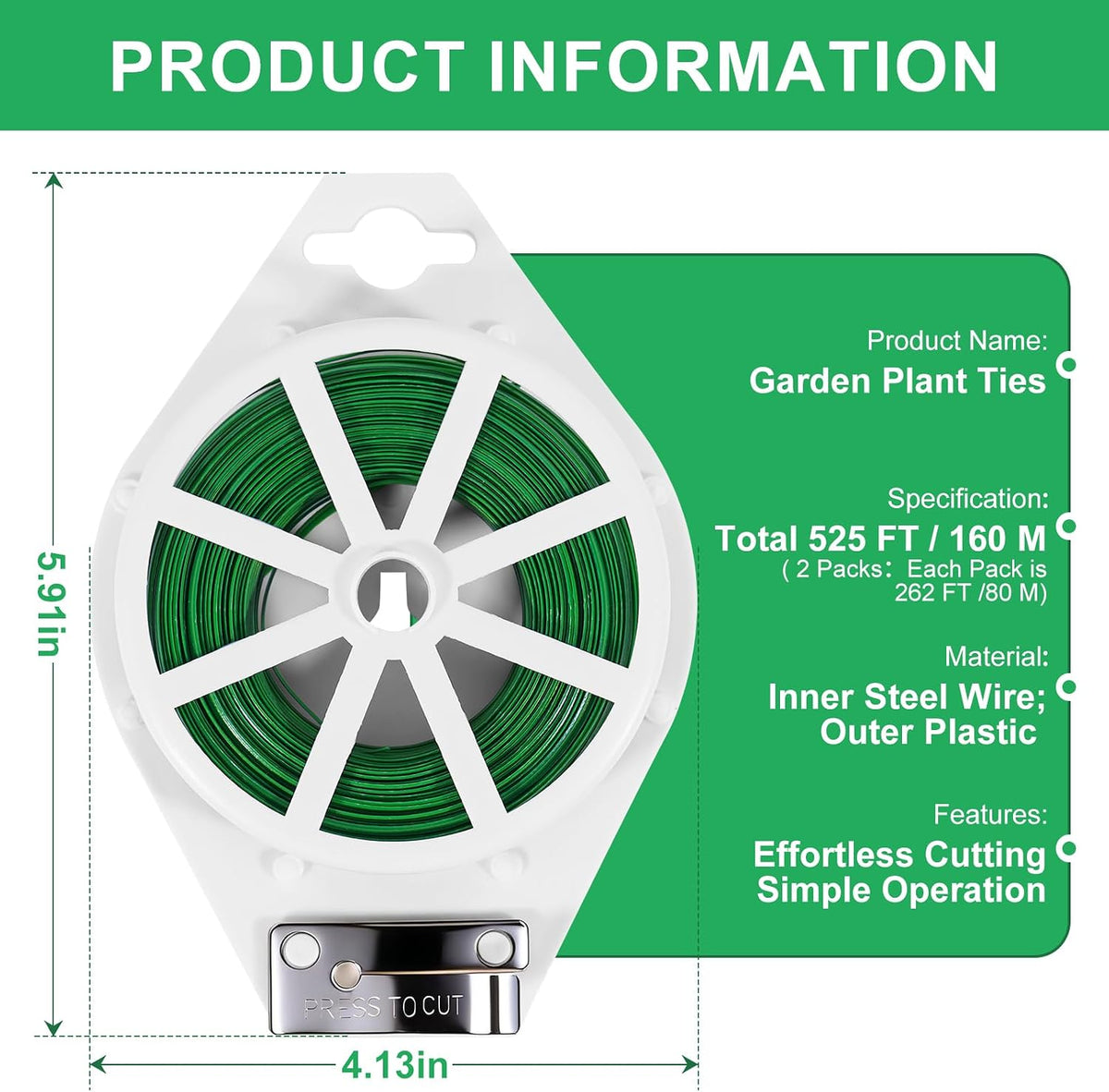 2 Pack Twist Ties, 525 Feet Rustproof Flexible Garden Plant Tie with Cutter