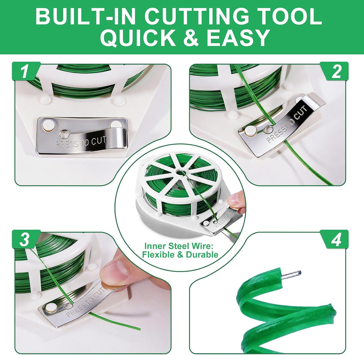 2 Pack Twist Ties, 525 Feet Rustproof Flexible Garden Plant Tie with Cutter