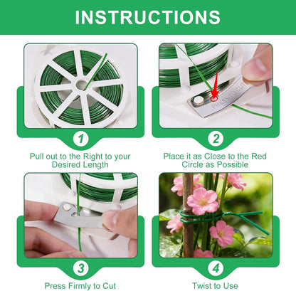 2 Pack Twist Ties, 525 Feet Rustproof Flexible Garden Plant Tie with Cutter