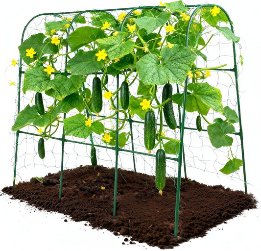 47''X47''Cucumber Trellis, Garden Trellis U-Shape Plant Support for Climbing Plants Metel Arch with Netting for Raised Garden Bed Outdoor Cucumbers, Tomatoes, Vine Climbing Plant