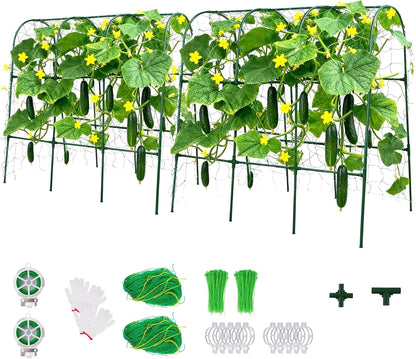 47''X47''Cucumber Trellis, Garden Trellis U-Shape Plant Support for Climbing Plants Metel Arch with Netting for Raised Garden Bed Outdoor Cucumbers, Tomatoes, Vine Climbing Plant