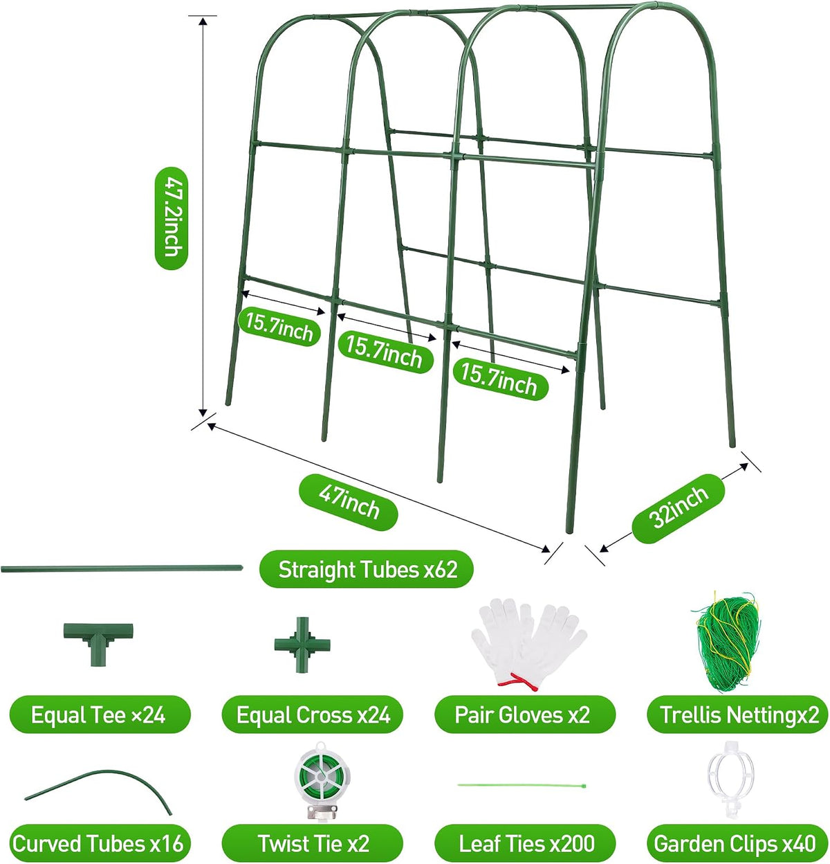 47''X47''Cucumber Trellis, Garden Trellis U-Shape Plant Support for Climbing Plants Metel Arch with Netting for Raised Garden Bed Outdoor Cucumbers, Tomatoes, Vine Climbing Plant