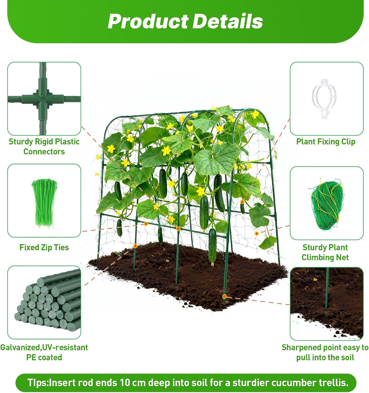 47''X47''Cucumber Trellis, Garden Trellis U-Shape Plant Support for Climbing Plants Metel Arch with Netting for Raised Garden Bed Outdoor Cucumbers, Tomatoes, Vine Climbing Plant