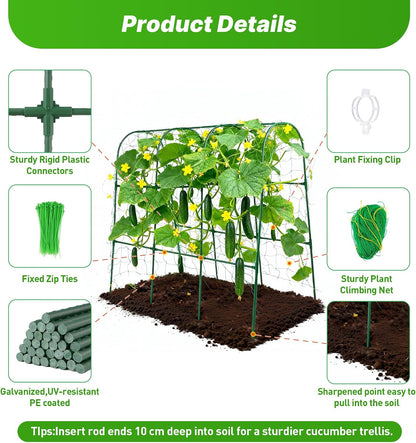 47''X47''Cucumber Trellis, Garden Trellis U-Shape Plant Support for Climbing Plants Metel Arch with Netting for Raised Garden Bed Outdoor Cucumbers, Tomatoes, Vine Climbing Plant