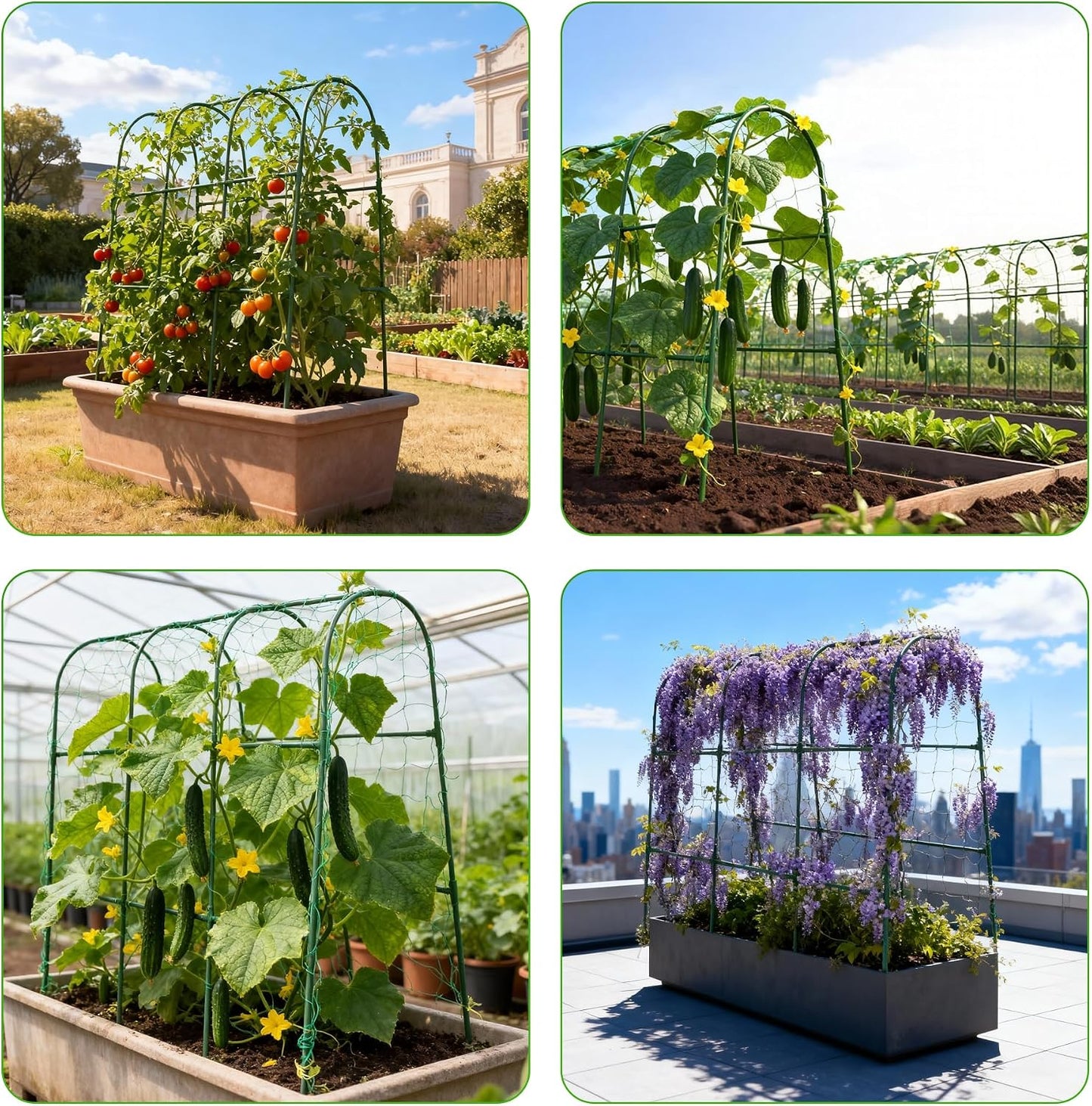 47''X47''Cucumber Trellis, Garden Trellis U-Shape Plant Support for Climbing Plants Metel Arch with Netting for Raised Garden Bed Outdoor Cucumbers, Tomatoes, Vine Climbing Plant