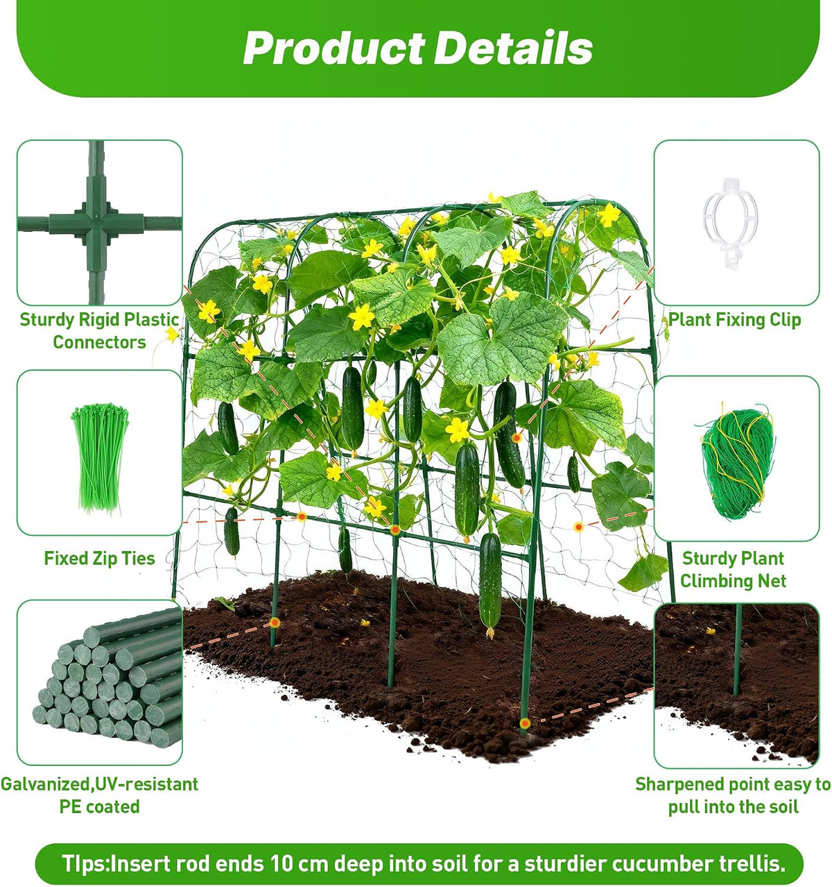 47''X47''Cucumber Trellis, Garden Trellis U-Shape Plant Support for Climbing Plants Metel Arch with Netting for Raised Garden Bed Outdoor Cucumbers, Tomatoes, Vine Climbing Plant