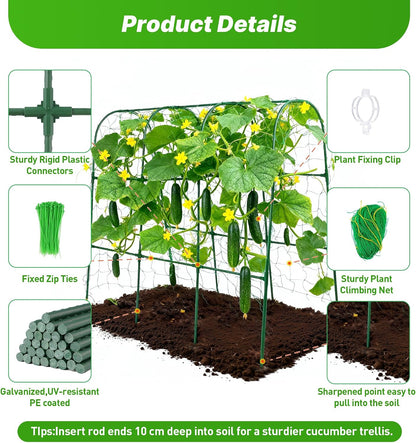 47''X47''Cucumber Trellis, Garden Trellis U-Shape Plant Support for Climbing Plants Metel Arch with Netting for Raised Garden Bed Outdoor Cucumbers, Tomatoes, Vine Climbing Plant