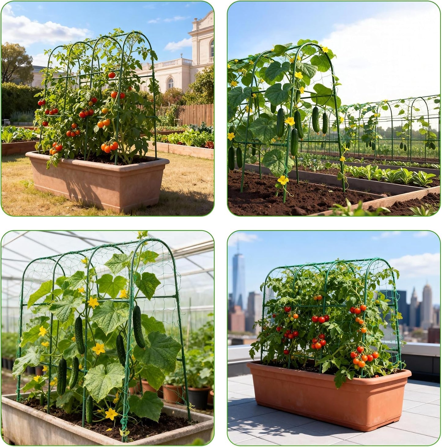47''X47''Cucumber Trellis, Garden Trellis U-Shape Plant Support for Climbing Plants Metel Arch with Netting for Raised Garden Bed Outdoor Cucumbers, Tomatoes, Vine Climbing Plant