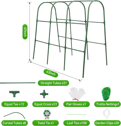 47''X47''Cucumber Trellis, Garden Trellis U-Shape Plant Support for Climbing Plants Metel Arch with Netting for Raised Garden Bed Outdoor Cucumbers, Tomatoes, Vine Climbing Plant