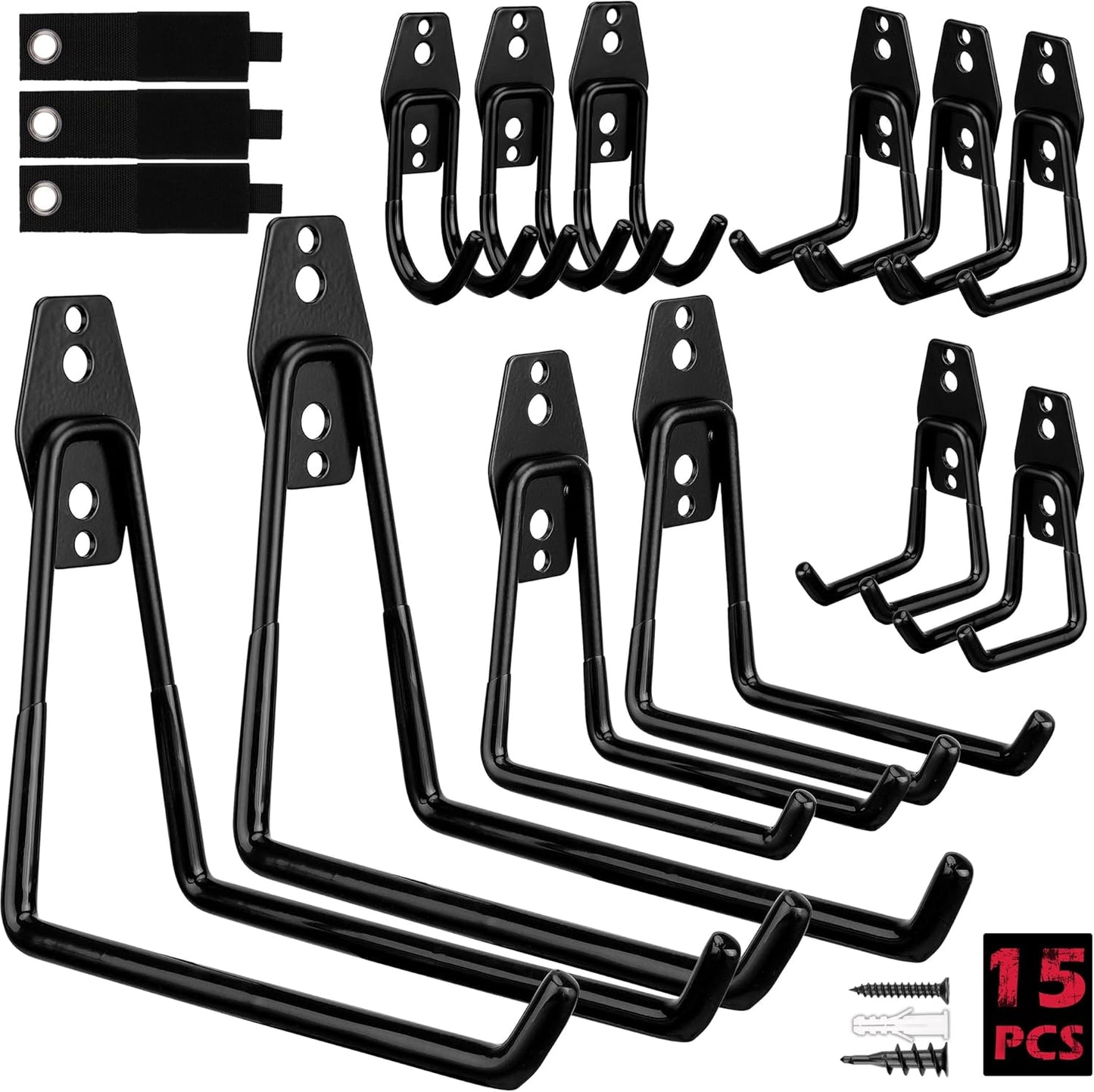 20 Pack Heavy Duty Garage Storage Hooks with Extension Cord Organizer, Solid Steel Wall Mount Hook Set with Anti-Slip Coating Utility J Hooks for Ladders,Bikes,Ropes,Broom,Garden,Yard and Power Tools