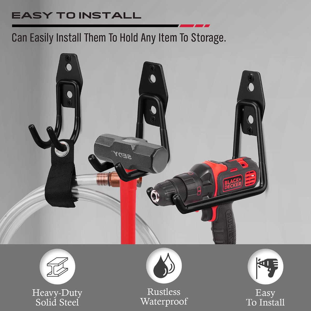20 Pack Heavy Duty Garage Storage Hooks with Extension Cord Organizer, Solid Steel Wall Mount Hook Set with Anti-Slip Coating Utility J Hooks for Ladders,Bikes,Ropes,Broom,Garden,Yard and Power Tools