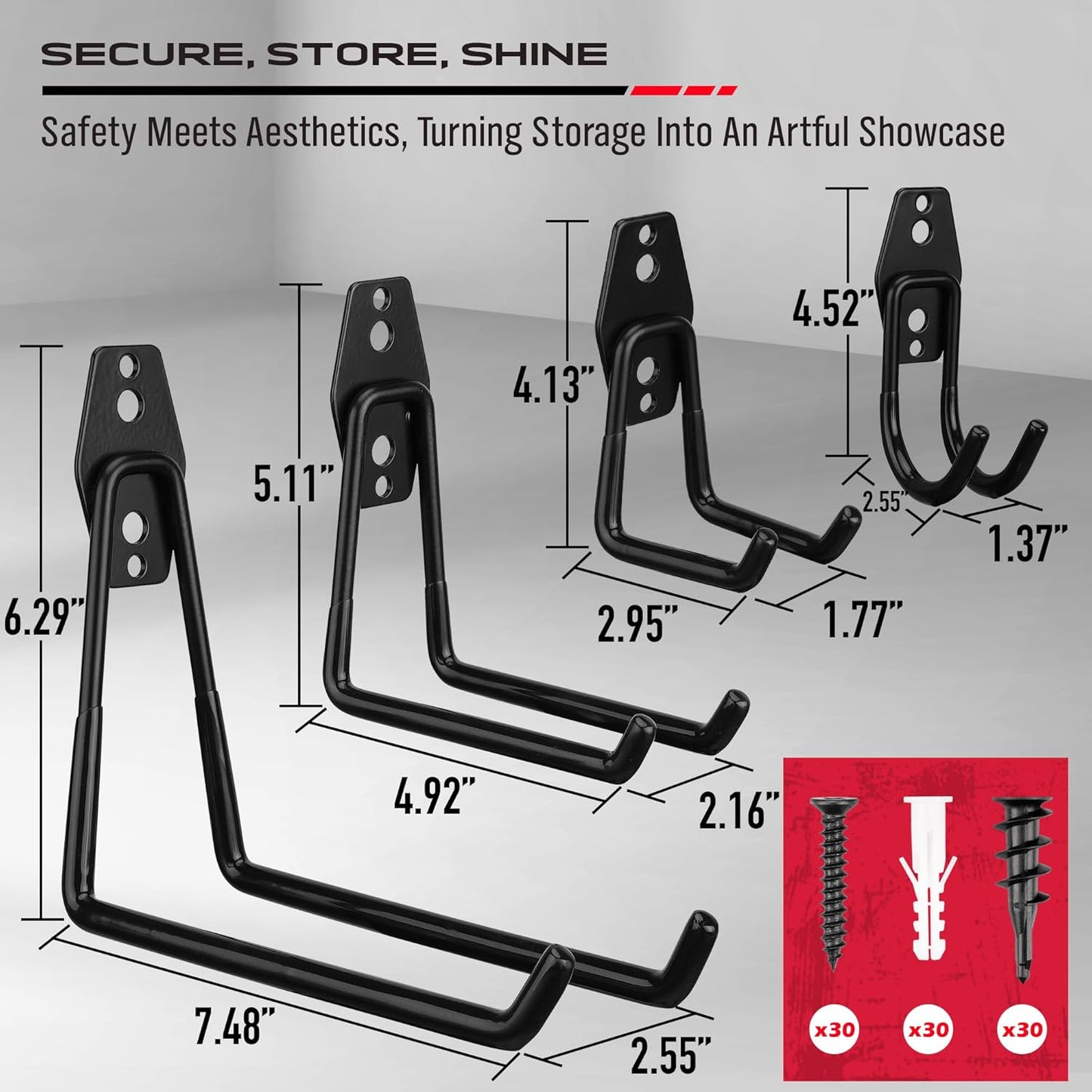 20 Pack Heavy Duty Garage Storage Hooks with Extension Cord Organizer, Solid Steel Wall Mount Hook Set with Anti-Slip Coating Utility J Hooks for Ladders,Bikes,Ropes,Broom,Garden,Yard and Power Tools