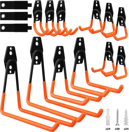 20 Pack Heavy Duty Garage Storage Hooks with Extension Cord Organizer, Solid Steel Wall Mount Hook Set with Anti-Slip Coating Utility J Hooks for Ladders,Bikes,Ropes,Broom,Garden,Yard and Power Tools