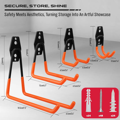 20 Pack Heavy Duty Garage Storage Hooks with Extension Cord Organizer, Solid Steel Wall Mount Hook Set with Anti-Slip Coating Utility J Hooks for Ladders,Bikes,Ropes,Broom,Garden,Yard and Power Tools