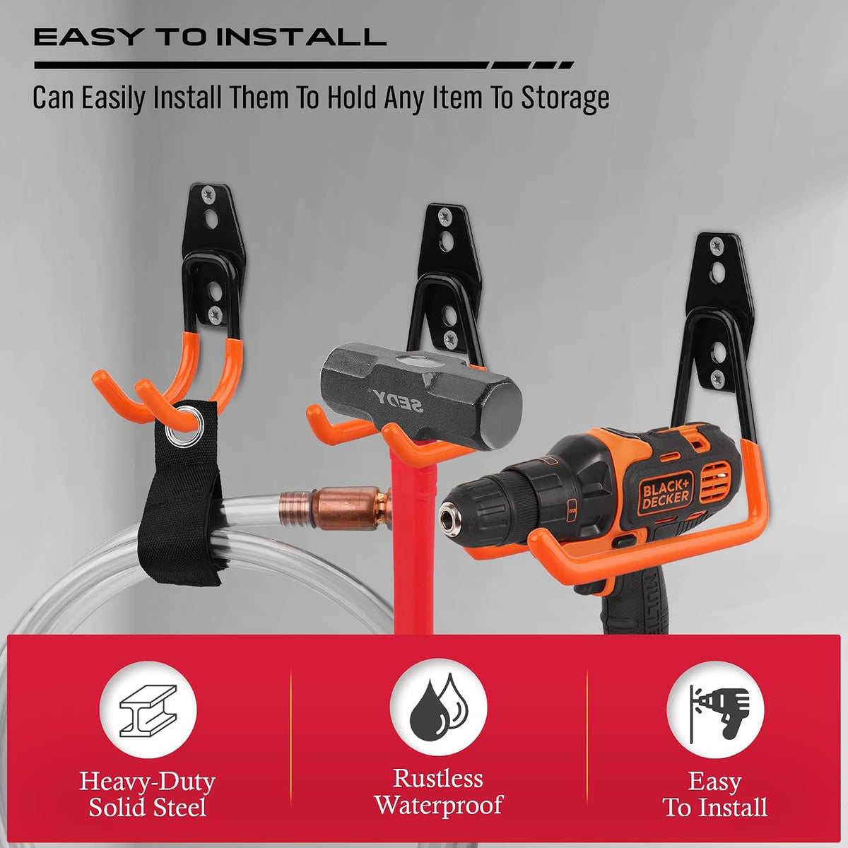 20 Pack Heavy Duty Garage Storage Hooks with Extension Cord Organizer, Solid Steel Wall Mount Hook Set with Anti-Slip Coating Utility J Hooks for Ladders,Bikes,Ropes,Broom,Garden,Yard and Power Tools