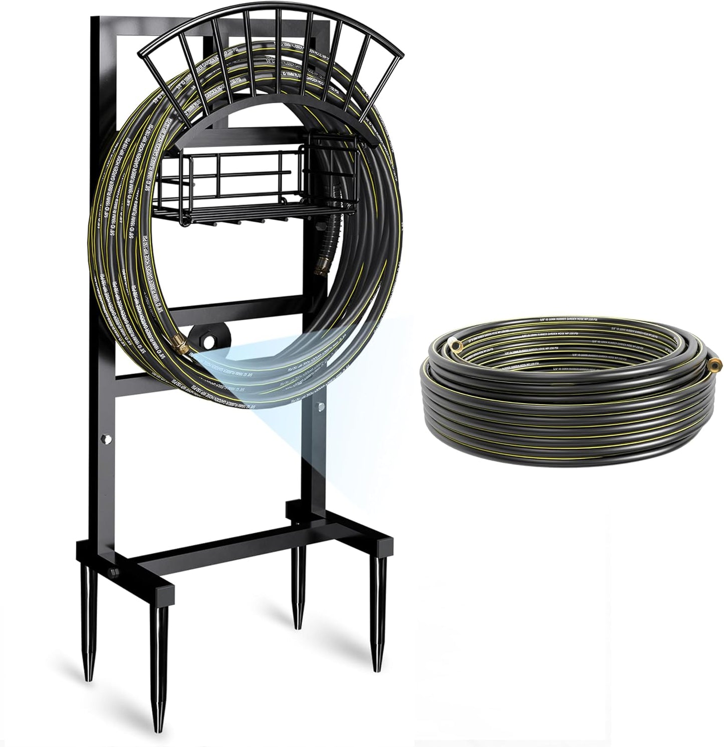 Freestanding Garden Hose Holder, Come with 50FT Water Hose 1/2", Heavy Duty Anti-Rust Hose Hanger for Outdoor Hose Storage