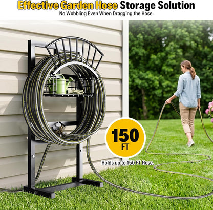 Freestanding Garden Hose Holder, Come with 50FT Water Hose 1/2", Heavy Duty Anti-Rust Hose Hanger for Outdoor Hose Storage