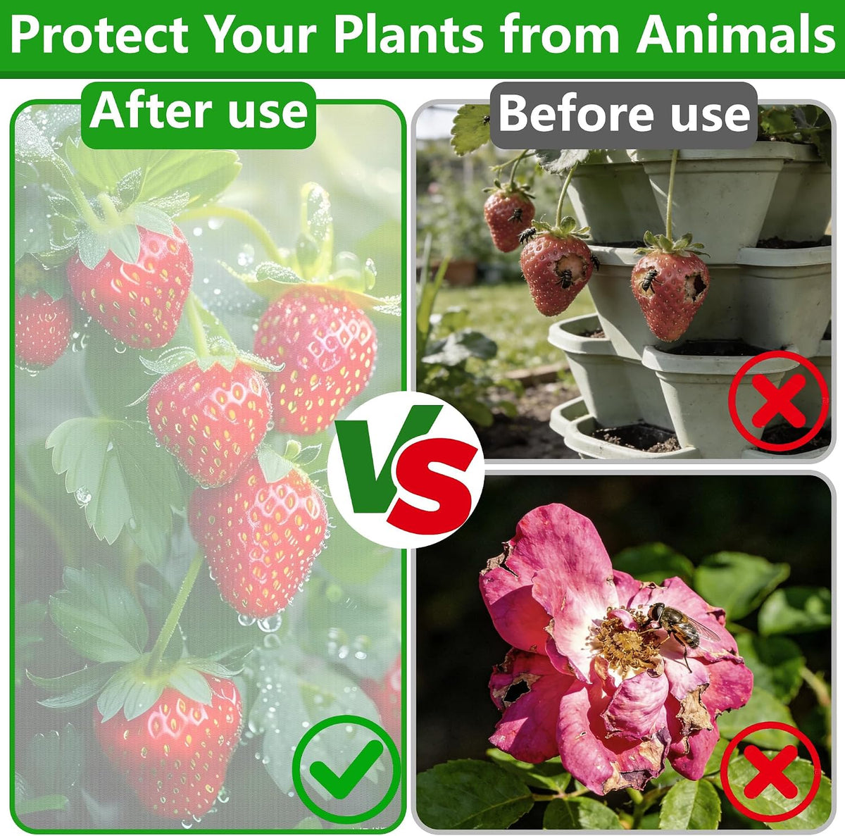 2 Pcs Vertical Plant Pot Insect Netting with Zipper, 59"x22" Stackable Planter Garden Net Cover, 6 to 7 Tier Planter Pot Insect Bird Barrier Protection Mesh for Strawberry Herb Flower Fruit Vegetable