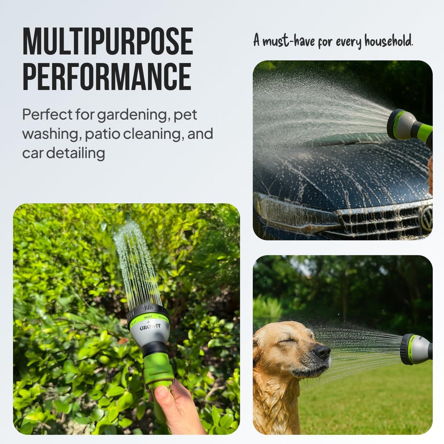 Garden Hose Nozzle – 8-Pattern Hose Sprayer with Thumb Control – Watering Tool for Garden, Car Wash, Lawn Care & Pet Shower