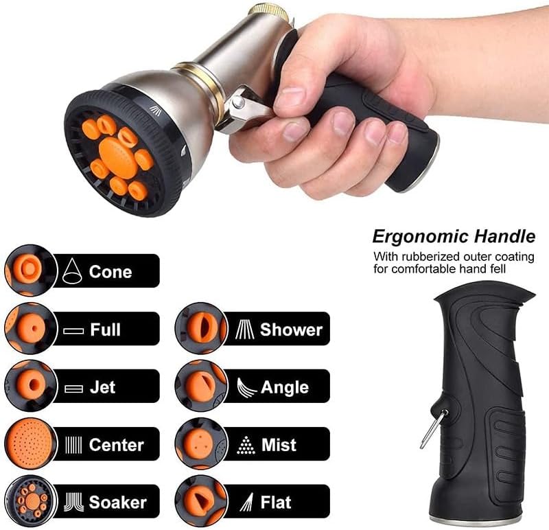 Garden Hose Nozzle – 8-Pattern Hose Sprayer with Thumb Control – Watering Tool for Garden, Car Wash, Lawn Care & Pet Shower