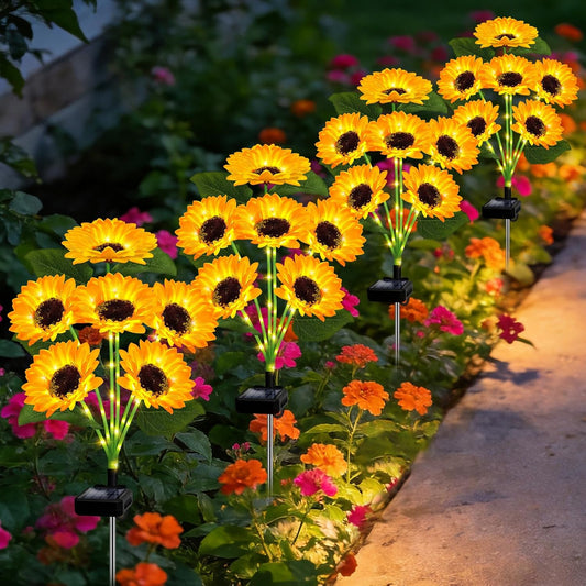 Solar Lights Outdoor 4 Pack 24 Solar Sunflower Flowers Lights Garden Decor