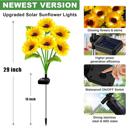 Solar Lights Outdoor 4 Pack 24 Solar Sunflower Flowers Lights Garden Decor