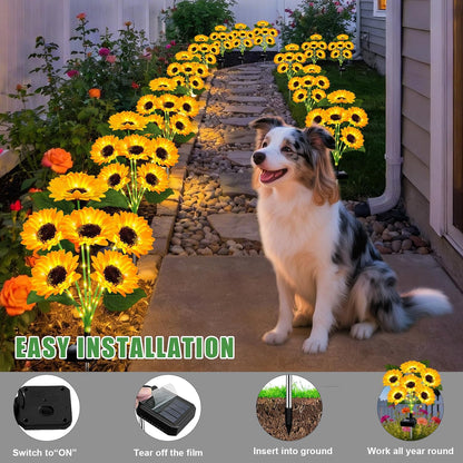 Solar Lights Outdoor 4 Pack 24 Solar Sunflower Flowers Lights Garden Decor