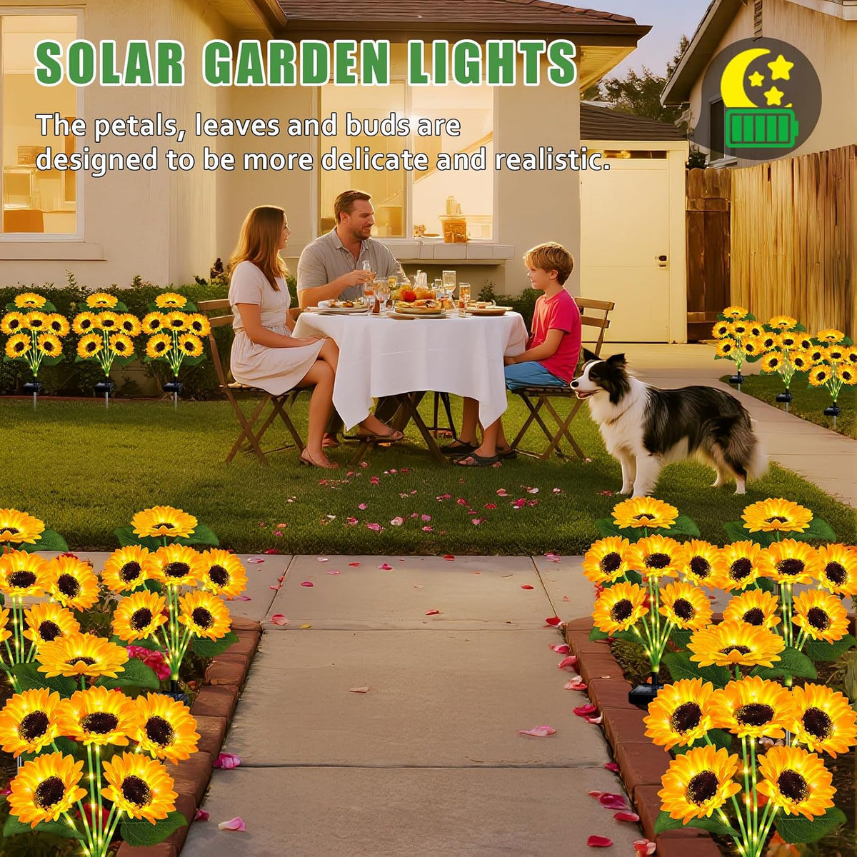 Solar Lights Outdoor 4 Pack 24 Solar Sunflower Flowers Lights Garden Decor