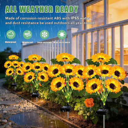Solar Lights Outdoor 4 Pack 24 Solar Sunflower Flowers Lights Garden Decor