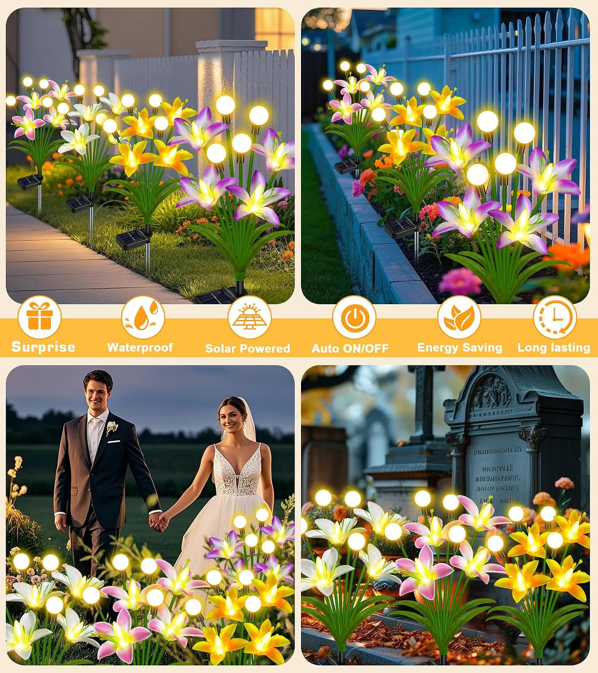Solar Lights Outdoor 4 Pack 24 Solar Sunflower Flowers Lights Garden Decor