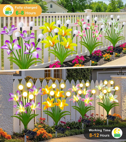Solar Lights Outdoor 4 Pack 24 Solar Sunflower Flowers Lights Garden Decor