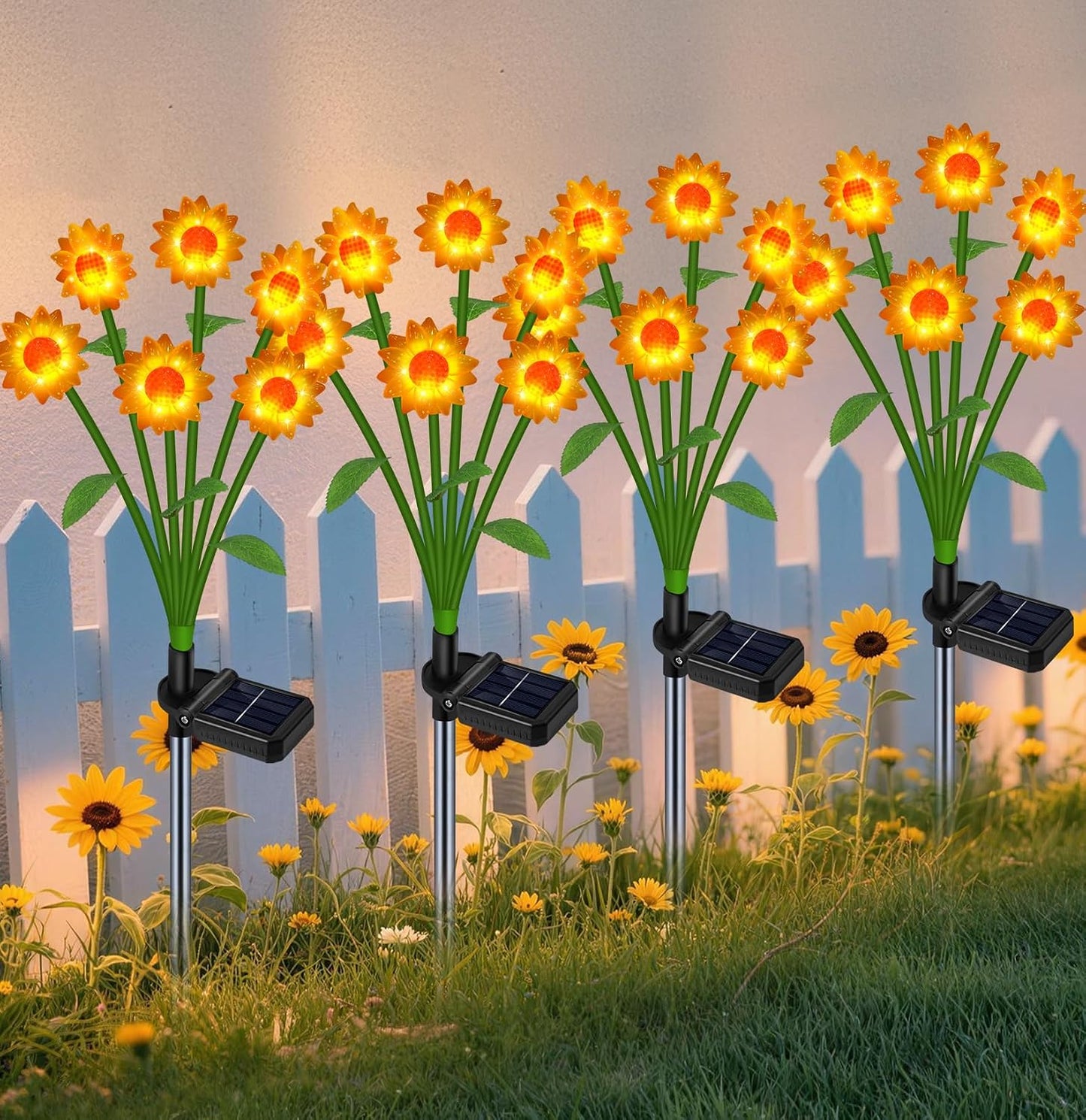 Solar Lights Outdoor 4 Pack 24 Solar Sunflower Flowers Lights Garden Decor