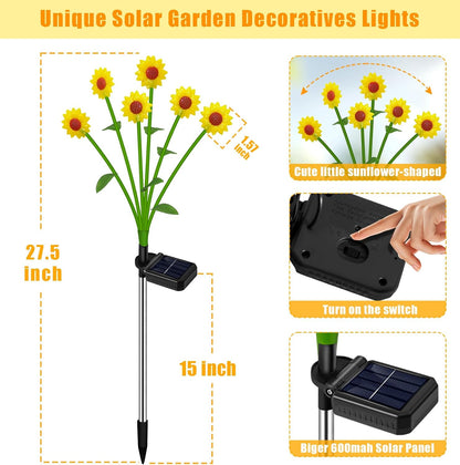 Solar Lights Outdoor 4 Pack 24 Solar Sunflower Flowers Lights Garden Decor