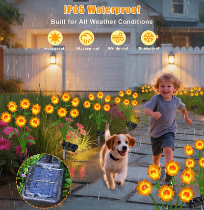 Solar Lights Outdoor 4 Pack 24 Solar Sunflower Flowers Lights Garden Decor