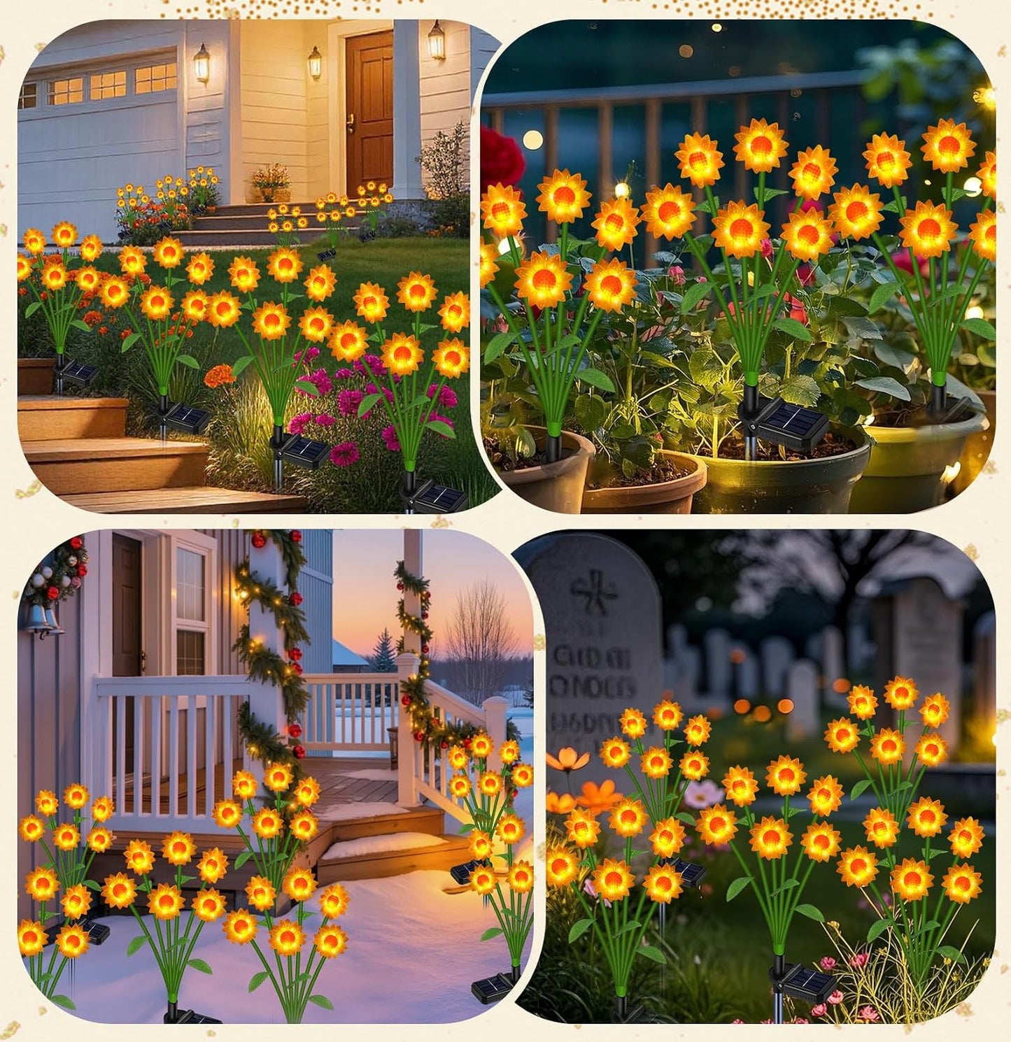 Solar Lights Outdoor 4 Pack 24 Solar Sunflower Flowers Lights Garden Decor