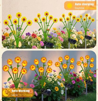 Solar Lights Outdoor 4 Pack 24 Solar Sunflower Flowers Lights Garden Decor