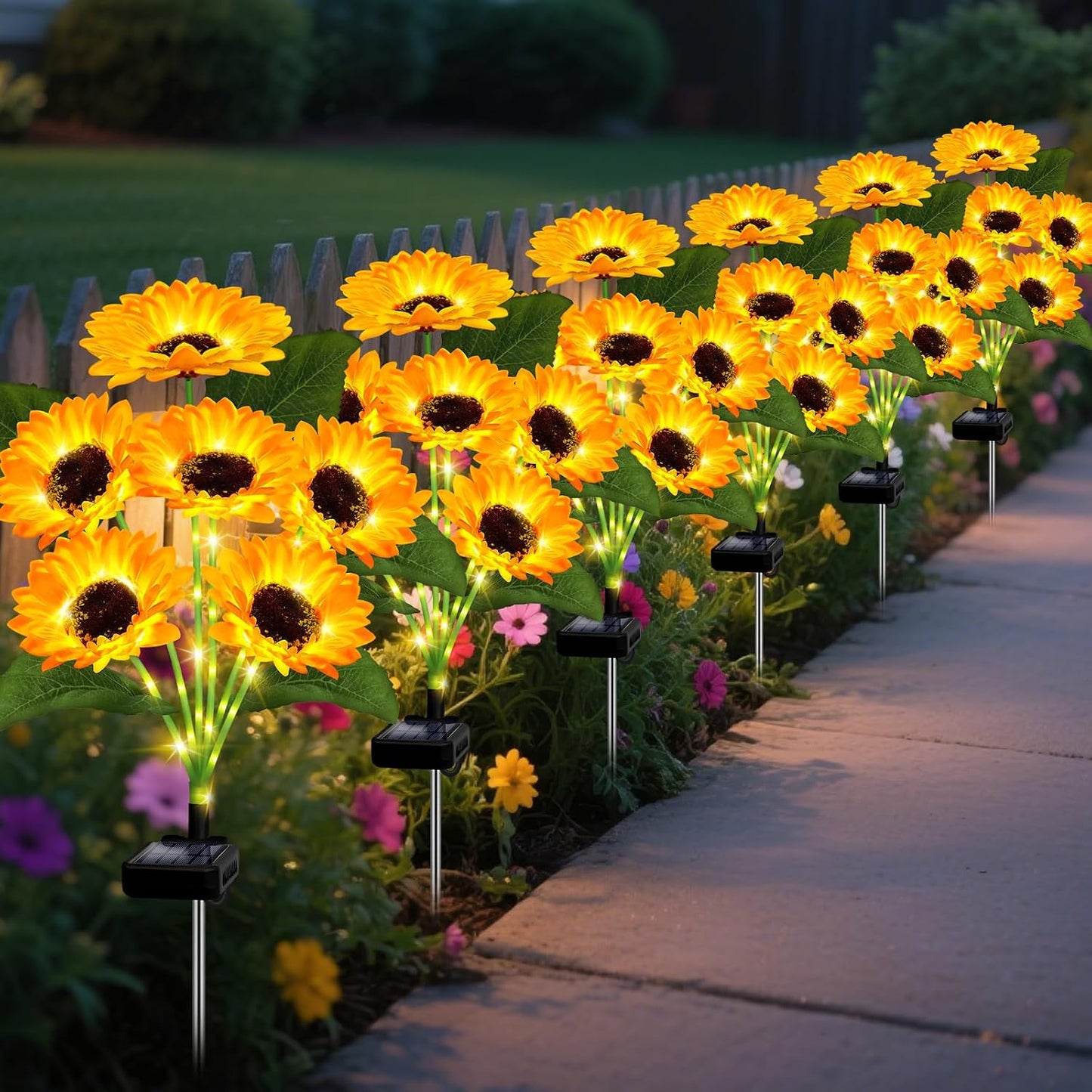 Solar Lights Outdoor 4 Pack 24 Solar Sunflower Flowers Lights Garden Decor