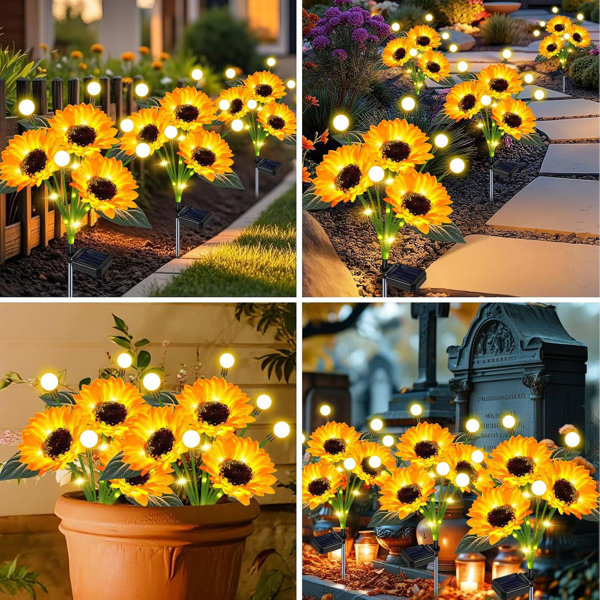 Solar Lights Outdoor 4 Pack 24 Solar Sunflower Flowers Lights Garden Decor