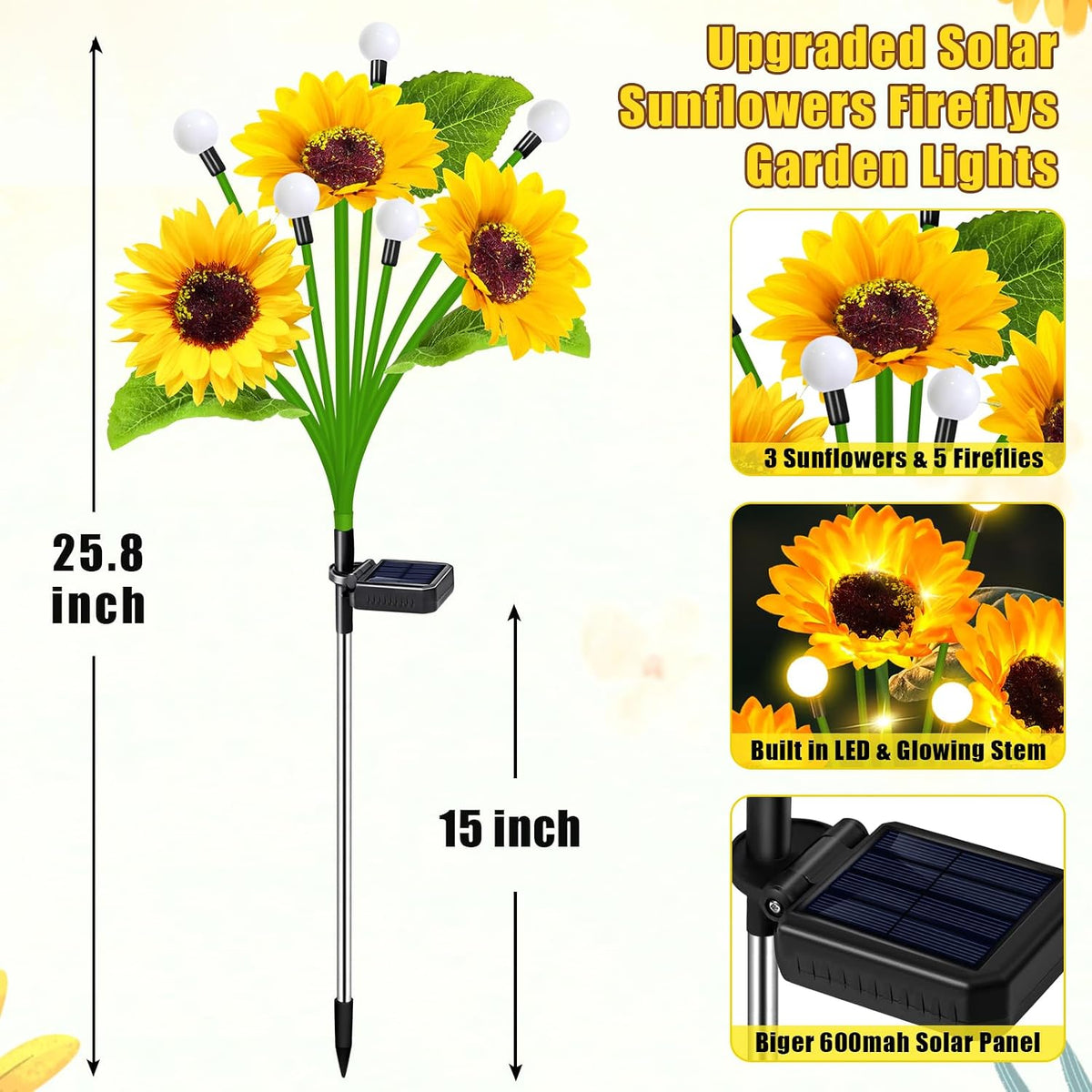 Solar Lights Outdoor 4 Pack 24 Solar Sunflower Flowers Lights Garden Decor