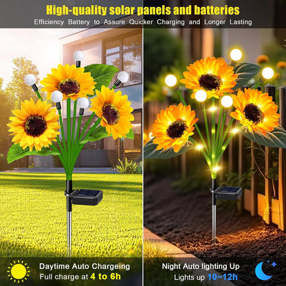 Solar Lights Outdoor 4 Pack 24 Solar Sunflower Flowers Lights Garden Decor