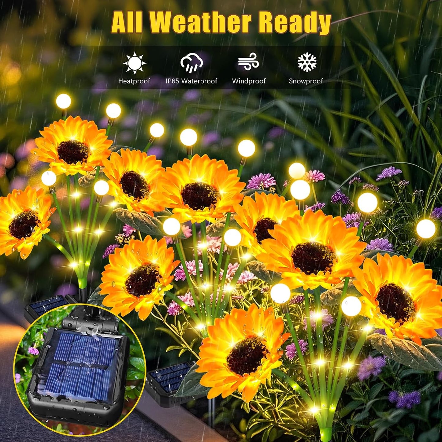 Solar Lights Outdoor 4 Pack 24 Solar Sunflower Flowers Lights Garden Decor
