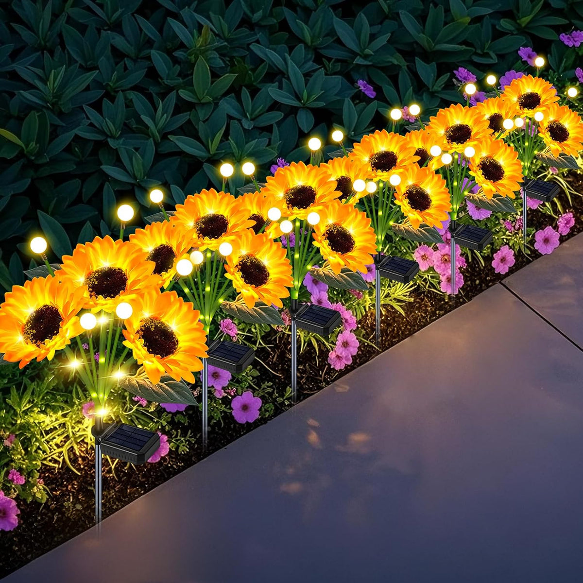 Solar Lights Outdoor 4 Pack 24 Solar Sunflower Flowers Lights Garden Decor