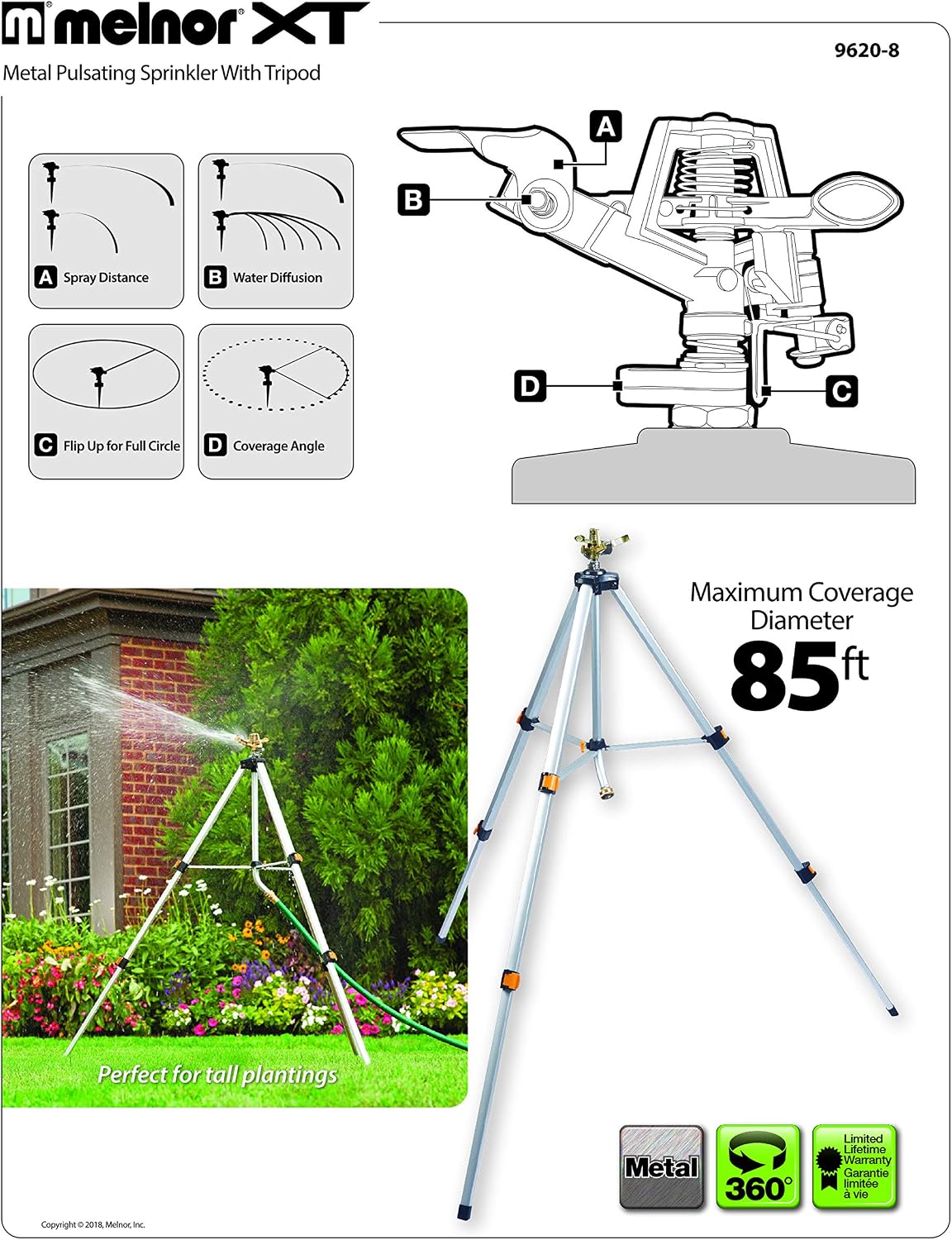 65162AMZ Metal Pulsating Sprinkler with QuickConnect Set, Amazon Bundle, XT Tripod