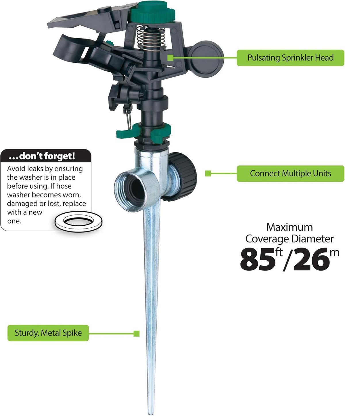 65162AMZ Metal Pulsating Sprinkler with QuickConnect Set, Amazon Bundle, XT Tripod